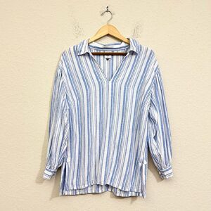 CABI Pacific Top Blue Striped Tunic Long Sleeve Pullover Preppy Work